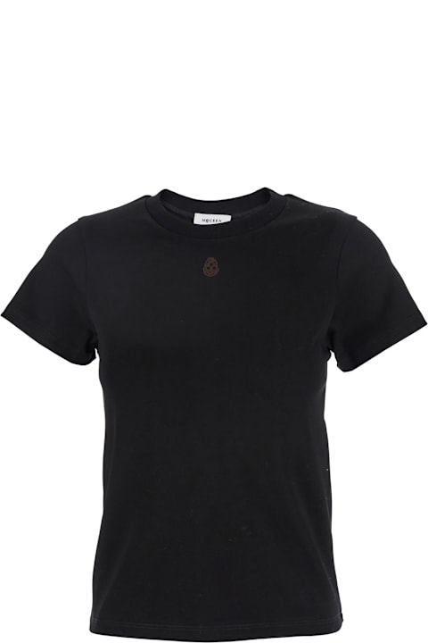 Alexander McQueen Clothing for Women Alexander McQueen Black Crewneck T-shirt With Skull Embroidery On The Front In Cotton Woman