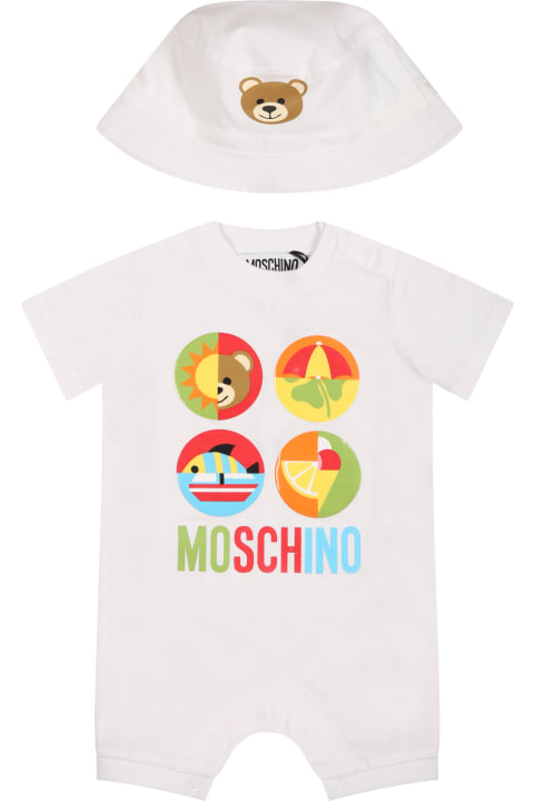 Sale for Baby Boys Moschino White Set For Babies With Print And Teddy Bear
