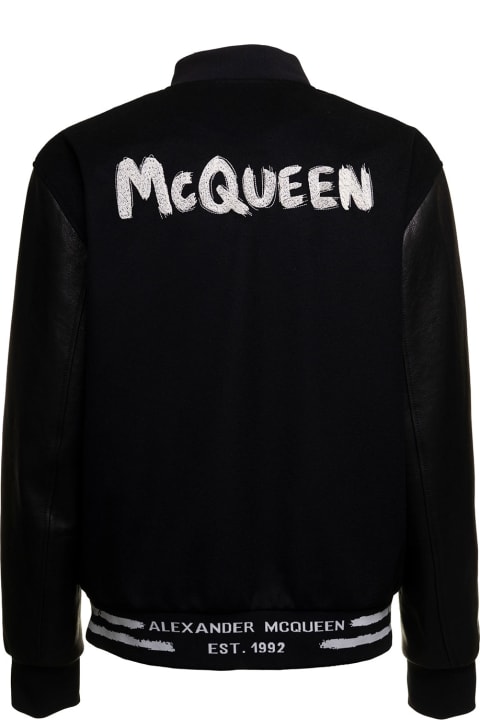 Alexander McQueen Coats & Jackets for Men Alexander McQueen Man's Black Bomber Wool And Leather Jacket