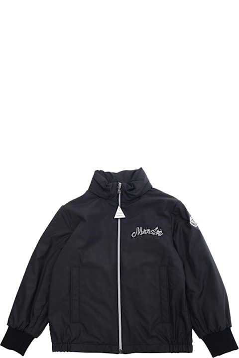 Homeware Moncler 
corin
 Black Jacket With Logo Lettering On The Front And Logo Patch On The Sleeve In Tech Fabric Boy
