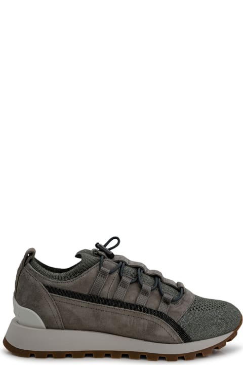 Laced Shoes for Women Brunello Cucinelli Panelled Leather Sneakers