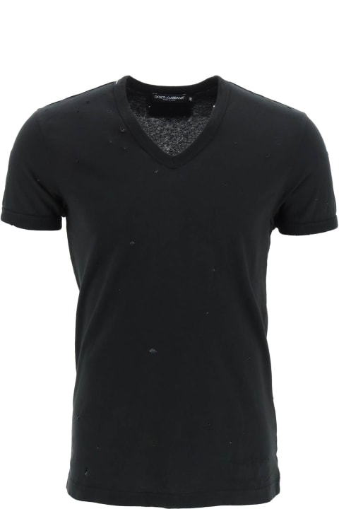 Dolce & Gabbana Topwear for Men Dolce & Gabbana T-shirt With All-over Rips And Ri-edition Logo Patch