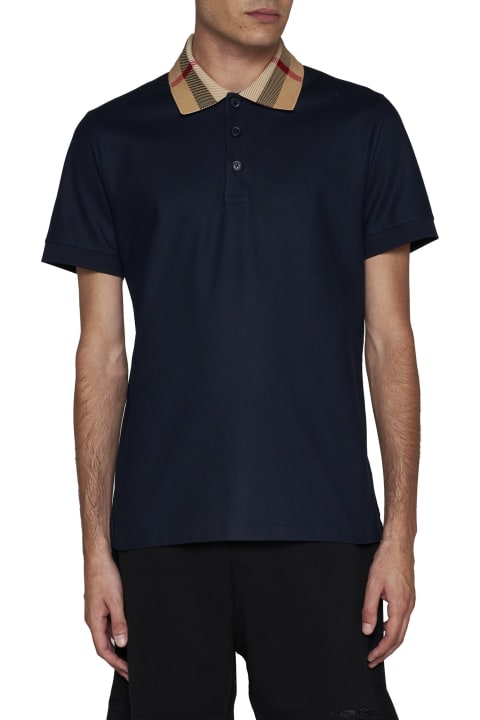 Tシャツ・カットソー BURBERRY Polo In Piquet Blu Navy Burberry Midnight Blue Piquet Polo Shirt | italist