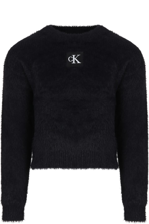 ガールズ Calvin Kleinのニットウェア＆スウェットシャツ Calvin Klein Black Sweater For Girl With Logo