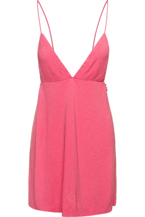 Dsquared2 Dresses for Women Dsquared2 Mini Salmon Pink Dress With Plunging V Neck And Tonal Rhinestone In Viscose Woman