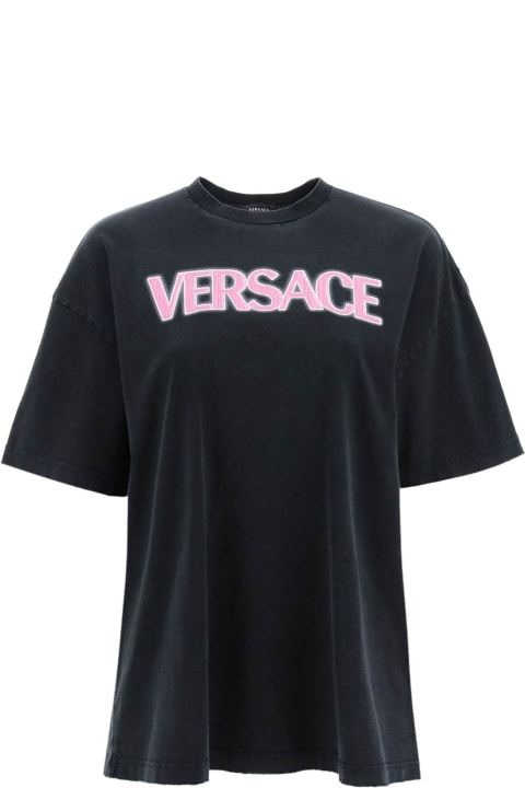 ウィメンズ Versaceのウェア Versace Logo Cotton T-shirt
