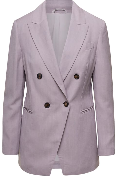 Lilac Double-breasted Blazer With Buttons In Viscose Woman
