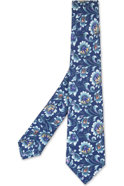 Ties for Men Kiton Blue Tie With Floral Print