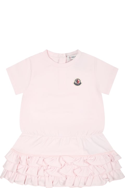 Moncler Kids Moncler Pink Dress For Baby Girl With Logo