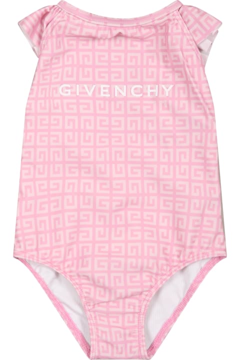 Pink Swimsuit For Baby Girl With All-over Iconic Monogram