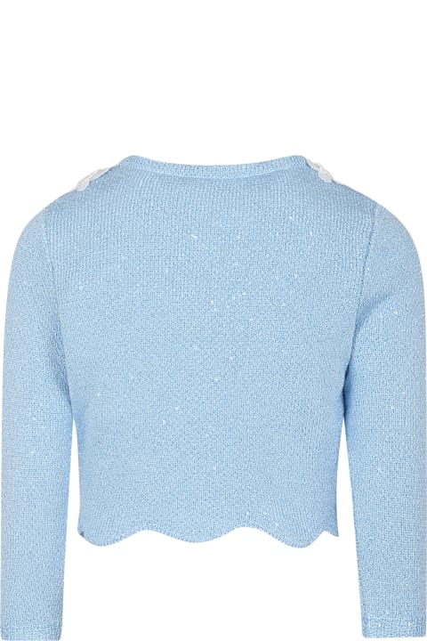 self-portrait Sweaters & Sweatshirts for Girls self-portrait Sky Blue Knit Cardigan For Girl With Sequins
