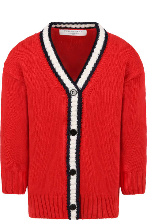 Red Cardigan For Girl With Logo