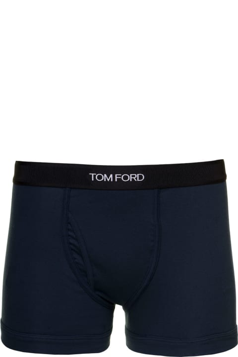 Blue Boxer Briefs With Elastic Waistband In Cotton Man Tom Ford