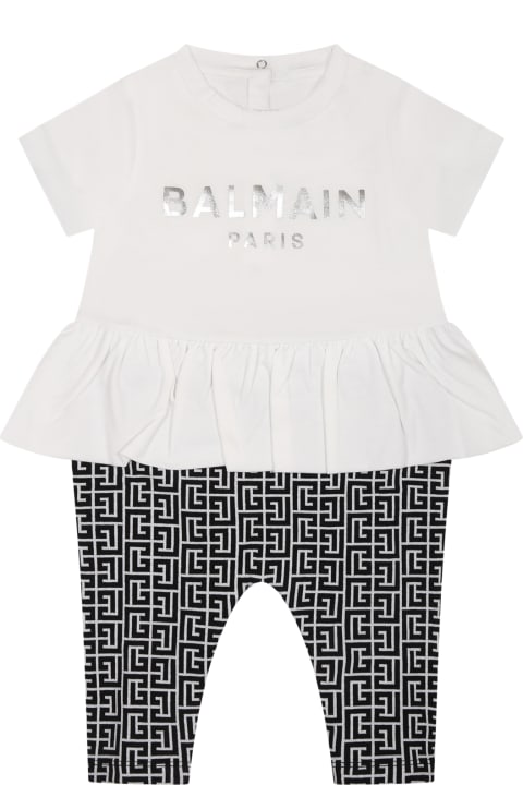 Bodysuits & Sets for Baby Boys Balmain White Babygrow For Baby Girl With Logo