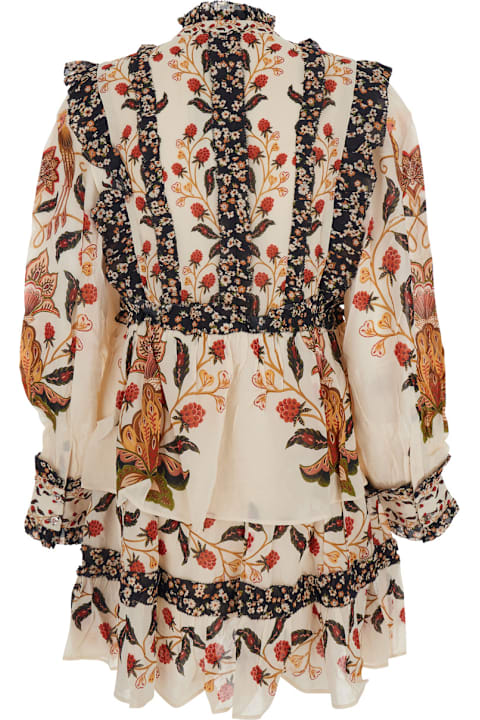 Homeware Farm Rio Multicolor Ruched Dress With All-over Floral Print In Viscose Blend Woman