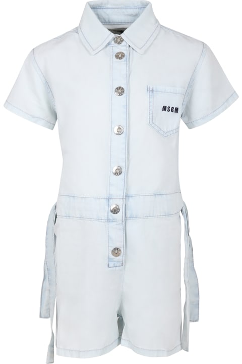 MSGM Jumpsuits for Girls MSGM Light Blue Jumpsuit For Girl With Logo