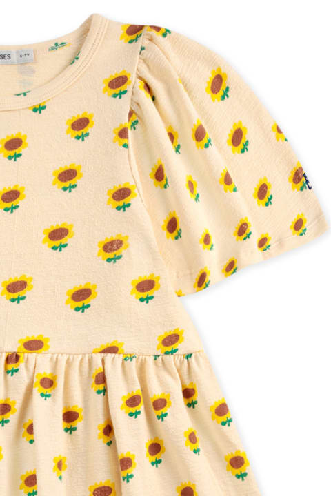 Bobo Choses Dresses for Girls Bobo Choses Ivory Dress For Girl With Sunflowers Print