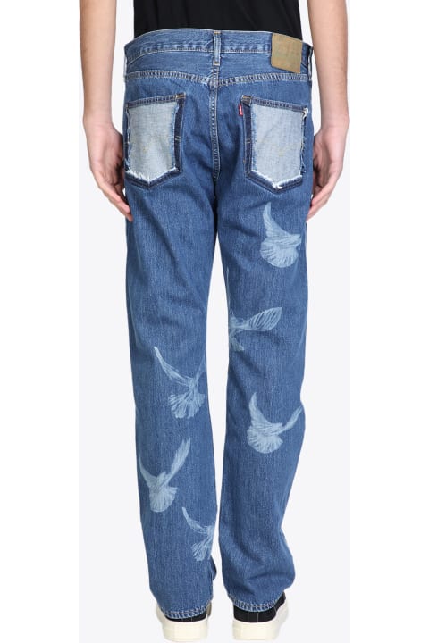 Freedom Birds Straight Leg Denim Jeans Levis collab blue jeans with white doves.