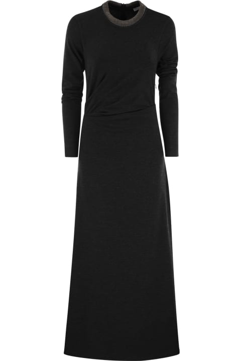 ウィメンズ Brunello Cucinelliのワンピース＆ドレス Brunello Cucinelli Draped Dress In Stretch Virgin Wool Jersey With Precious Collar