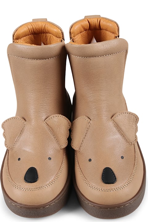 Donsje for Kids Donsje Brown Ankle Boots For Kids With Koala