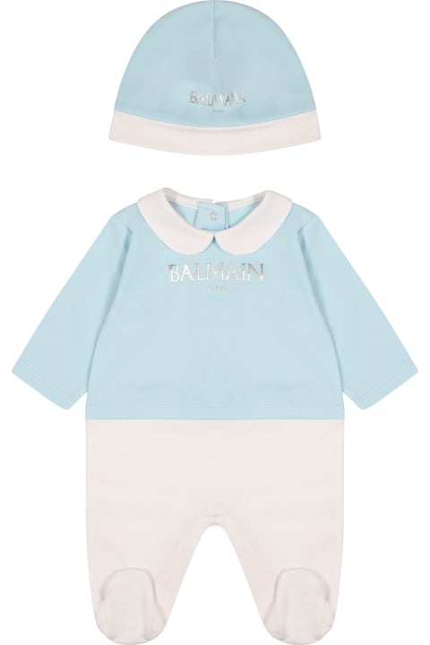 Homeware Balmain Light Blue Set For Baby Boy With Logo