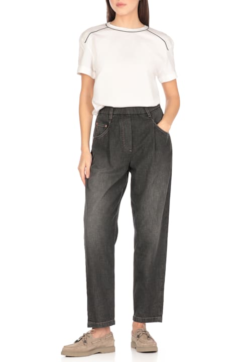 Homeware Brunello Cucinelli Grey Five Pocket Jeans With Elastic Waist In Cotton Woman