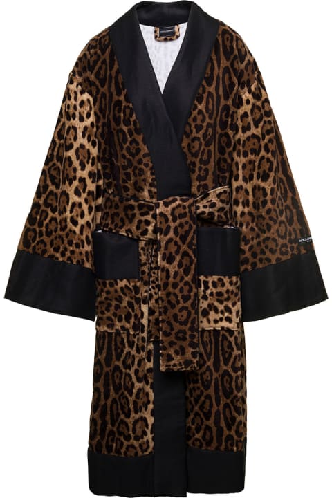 Dolce & Gabbana for Men Dolce & Gabbana Multicolor Kimono Bathrobe With All-over Leopard Print In Cotton Dolce & Gabbana
