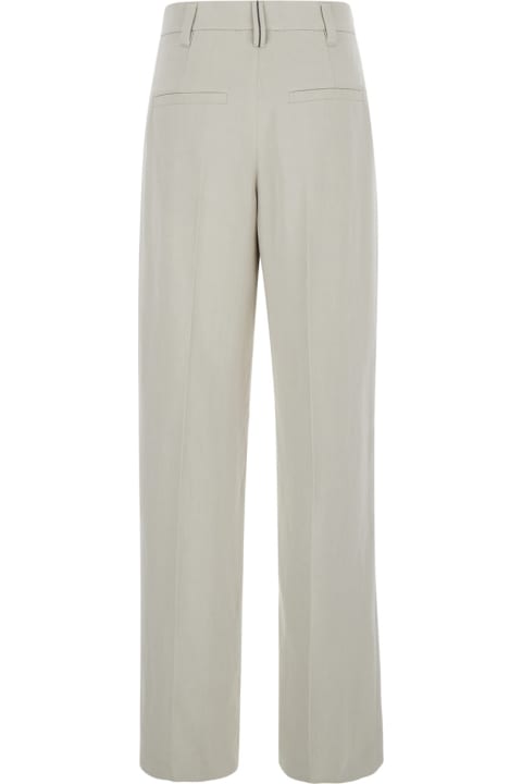 Brunello Cucinelli Clothing for Women Brunello Cucinelli White Monili Embellished Trousers In Linen Blend Woman