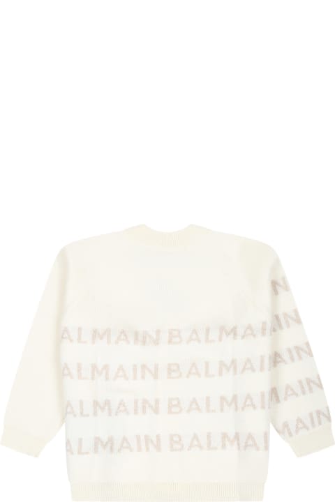 Balmain Sweaters & Sweatshirts for Baby Girls Balmain Ivory Cardigan For Baby Boy With Logo