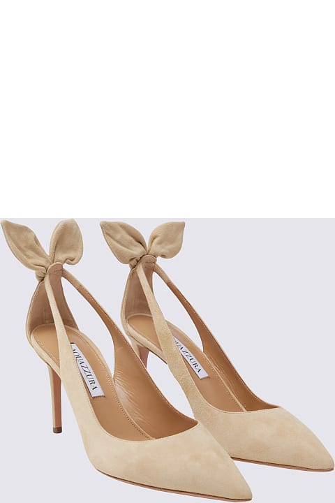 High-Heeled Shoes for Women Aquazzura Nude Suede Bow Tie Pumps