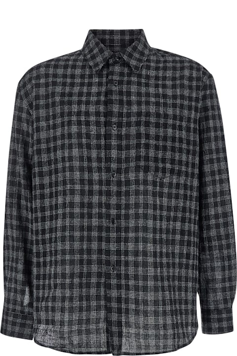 Homeware Tonywack Black Shirt With Check Motif In Wool Blend Man