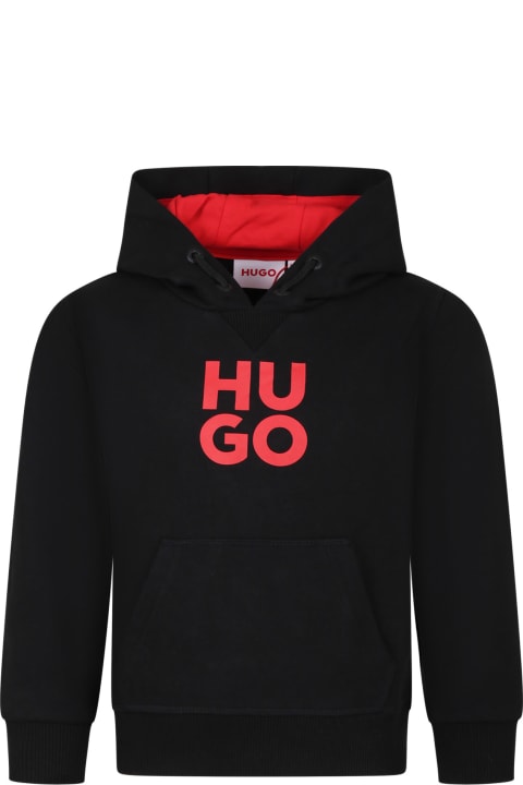 ボーイズ Hugo Bossのニットウェア＆スウェットシャツ Hugo Boss Black Sweatshirt For Boy With Hood And Logo