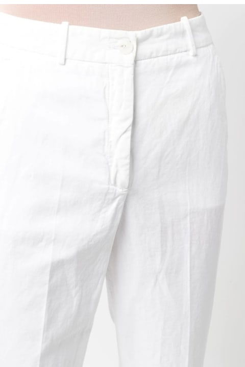 Woman White Tapered Trousers In Linen And Cotton