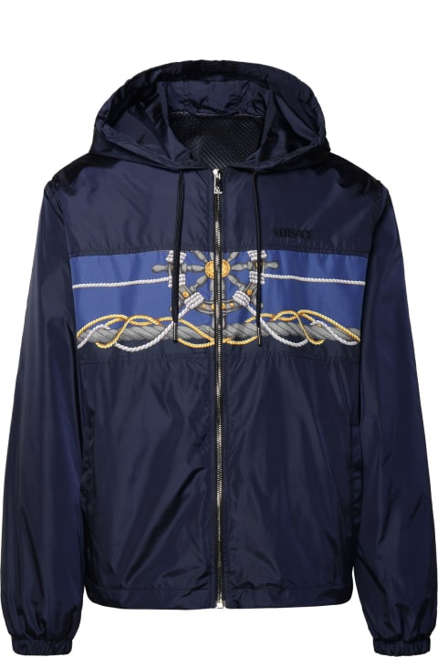 Versace Coats & Jackets for Men Versace 'versace Nautical' Blue Nylon Windbreaker