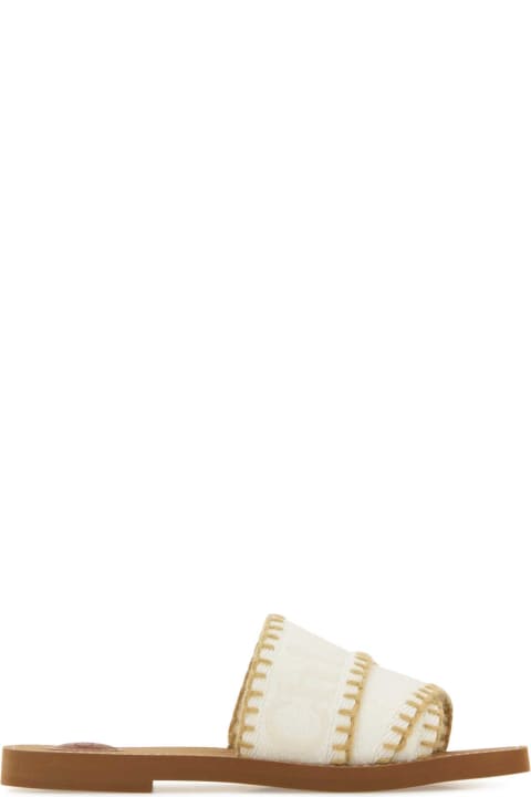 Chloé for Women Chloé Ivory Canvas Woody Slippers