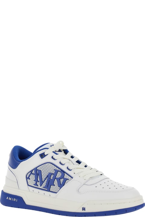 メンズ スニーカー AMIRI White And Blue Low Top Sneakers With Contrasting Logo Lettering In Cotton Man