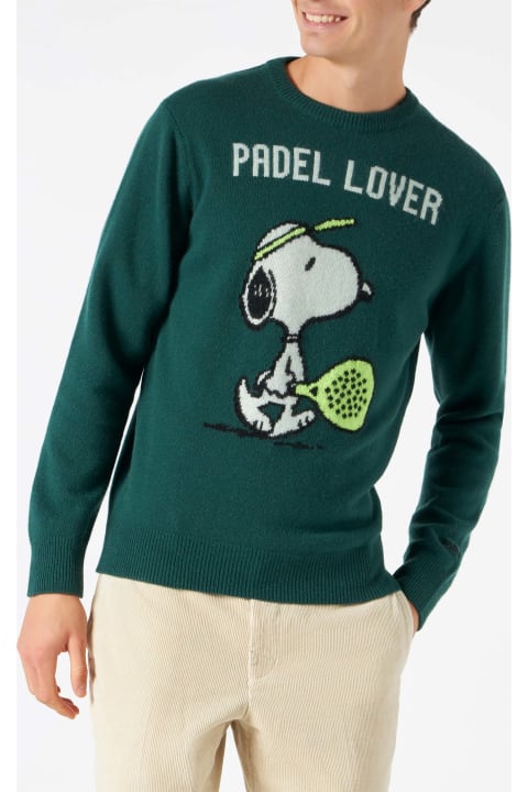 Fashion for Men MC2 Saint Barth Man Green Sweater With Snoopy Print | Snoopy - Peanuts Special Edition