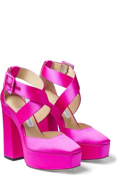 Jimmy Choo for Women Jimmy Choo Fuchsia Pink Gian Platform Pumps In Satin And Leather Woman