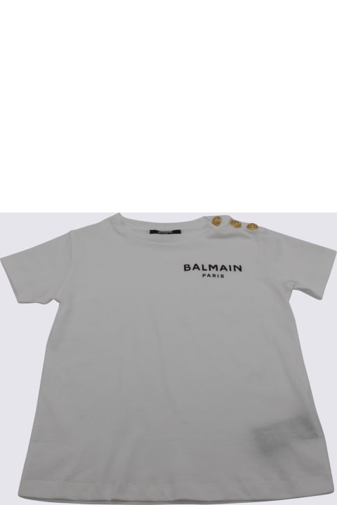 Topwear for Girls Balmain White And Gold Cotton Logo T-shirt