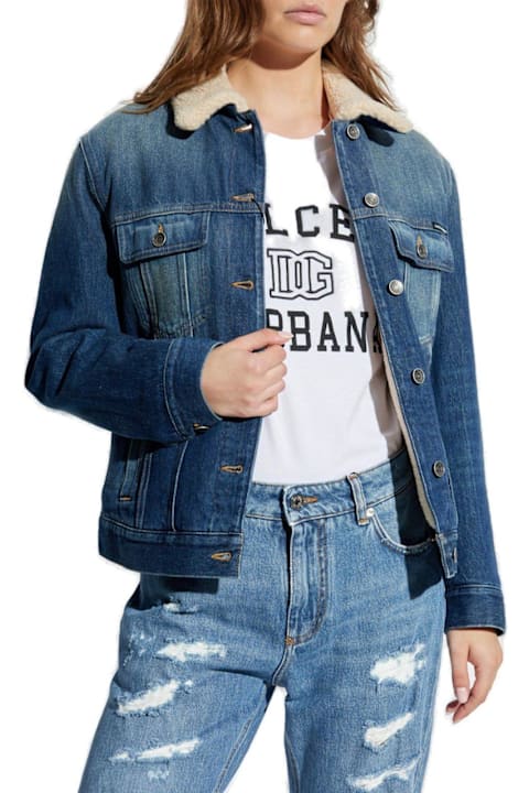 Dolce & Gabbana معاطف وجواكت لـ السيدات Dolce & Gabbana Logo Plaque Denim Jacket