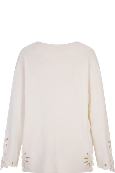 Sweaters for Women Ermanno Scervino White Over Sweater With V-neck And Lace