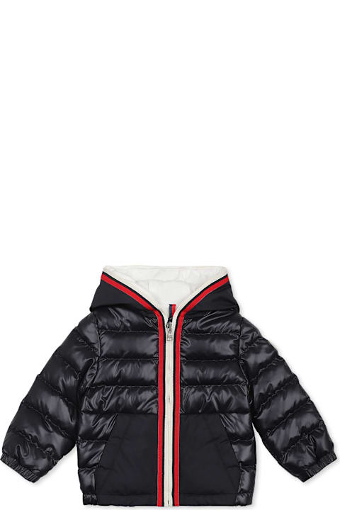 Topwear for Baby Boys Moncler Blue Down Jacket For Baby Boy With Logo