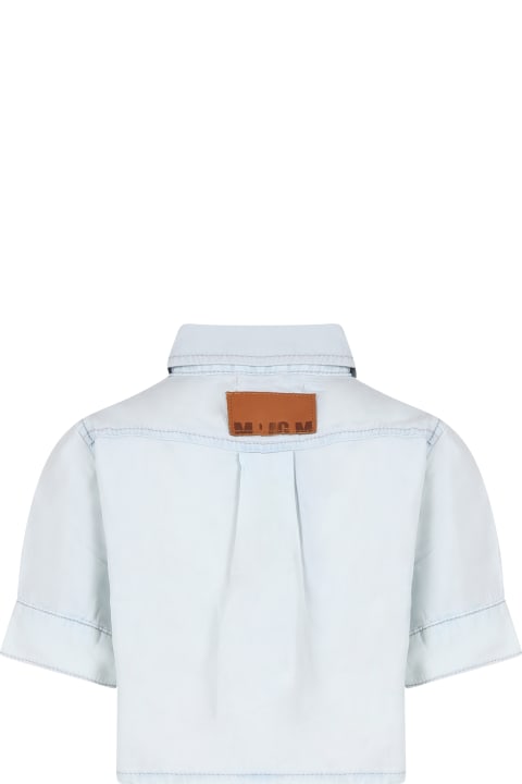 ガールズ MSGMのシャツ MSGM Light Blue Shirt For Girl With Logo