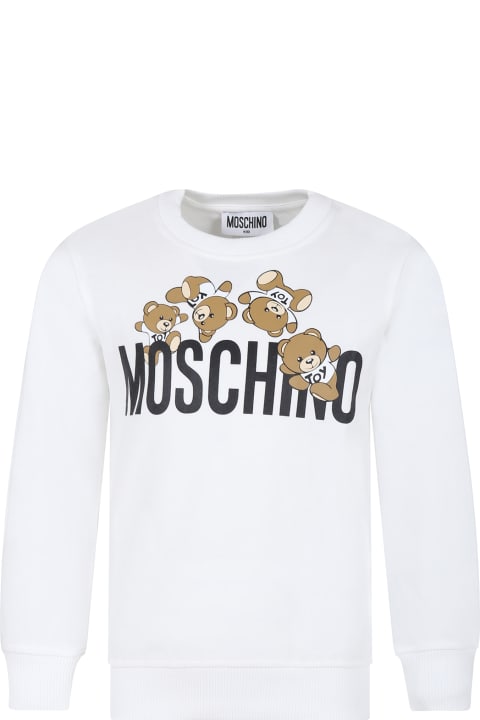 Fashion for Boys Moschino White Sweatshirt For Kids With Teddy Bear And Logo