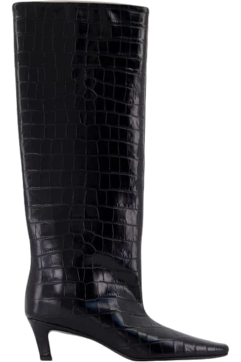 Totême for Kids Totême Crocodile Embossed Wide Leg Boot