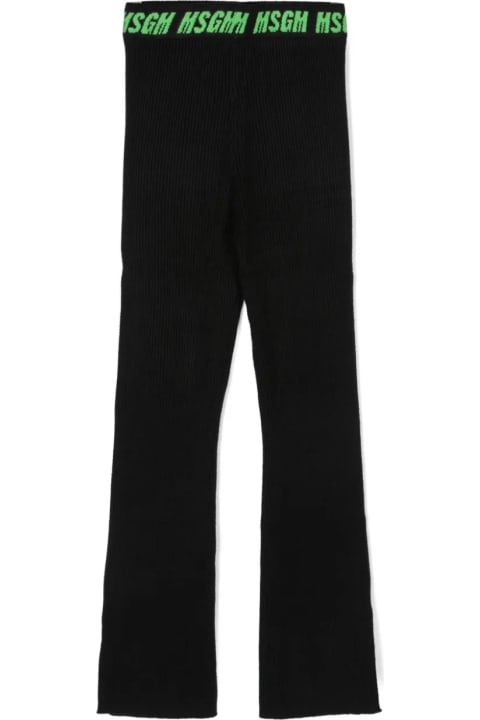 ガールズ MSGMのボトムス MSGM Black Ribbed Trousers With Logo On Waist