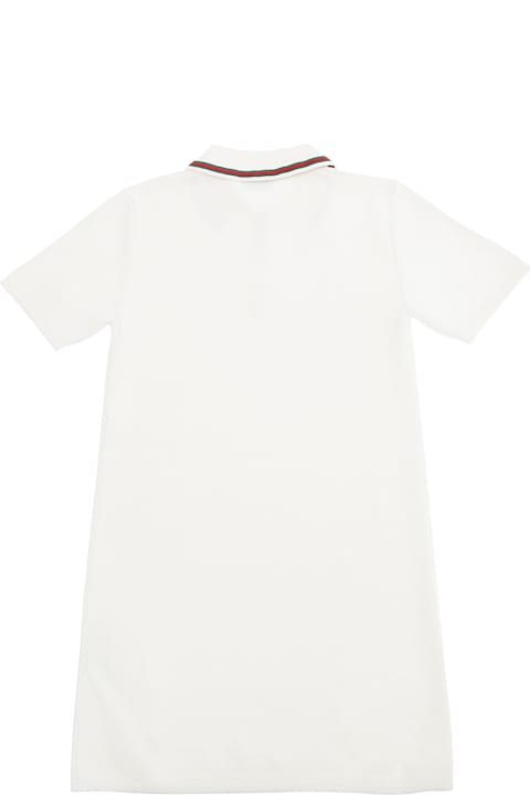 Homeware Gucci White Dress With Polo Shirt Style Collar With Web Detail And Embroidery In Cotton Girl