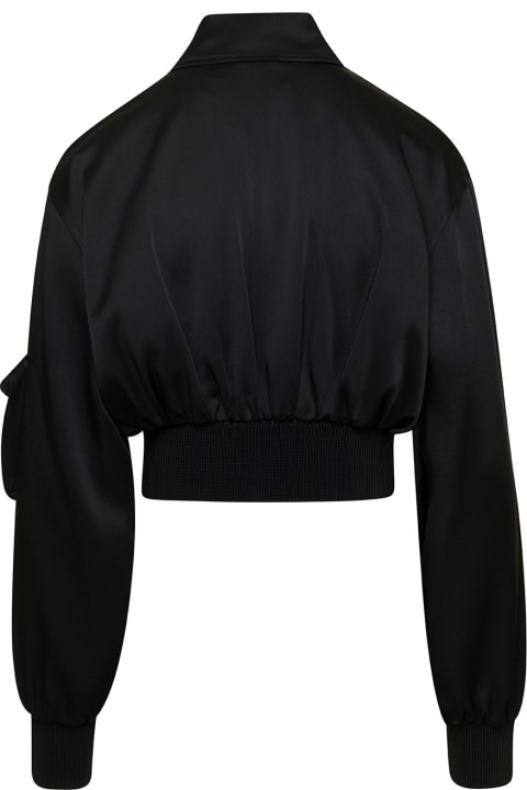 Blumarine for Women Blumarine Black Cropped Jacket With Macro Patch Pockets In Satin Woman