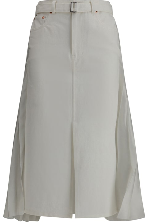 Sacai Skirts for Women Sacai Denim Plissè Midi Skirt