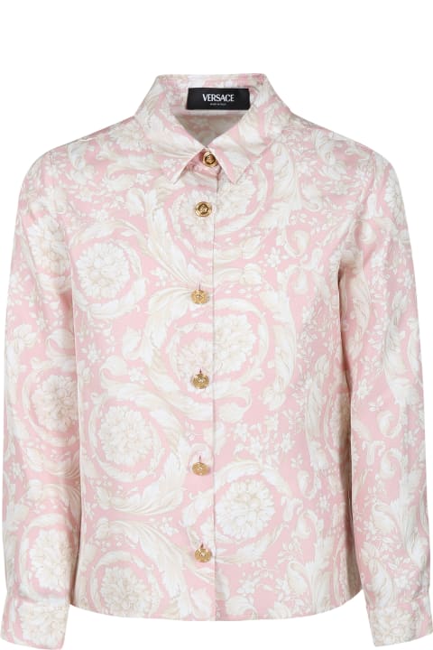 Shirts for Girls Versace Pink Shirt For Girl With Baroque Print